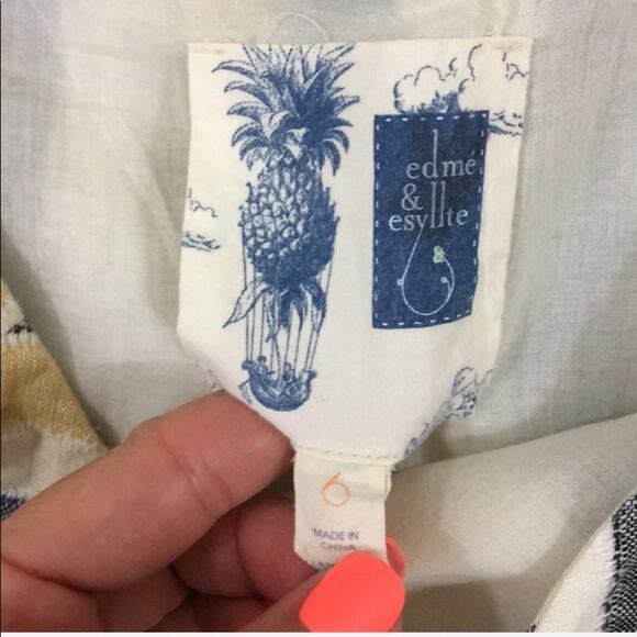 Anthropologie Edme & Eystlle "Cafe Awning" Linen Cream/Navy/Yellow Striped Skirt - Picture 5 of 7